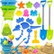 Summer Beach Sand Toys Set Includes Collapsible Buckets 2 Big Size Sand Shovels, Rake, Animal Sand Molds Toys with Mesh Bag, Sandbox Kit for Kids Age 3+(22 PCS)